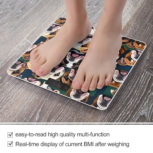 Cute English Bulldog Scale for Body Weight Sturdy Tempered Glass Weighing Scales with LCD Display Accurate Digital Bathroom Scale Convenient Body Fat Smart Scales Easy Read