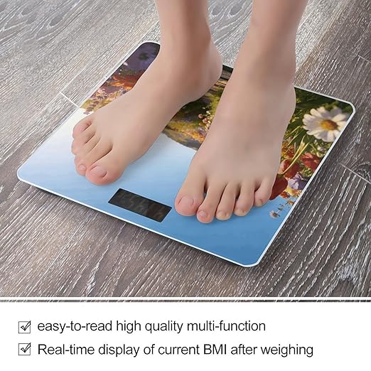 Heading to The Flower Field Weight ScaleClear LED Display Bathroom Digital Weighing ScaleTempered Glass Digital Bathroom Scale for Body Weight Capacity Up to 400 Lbs