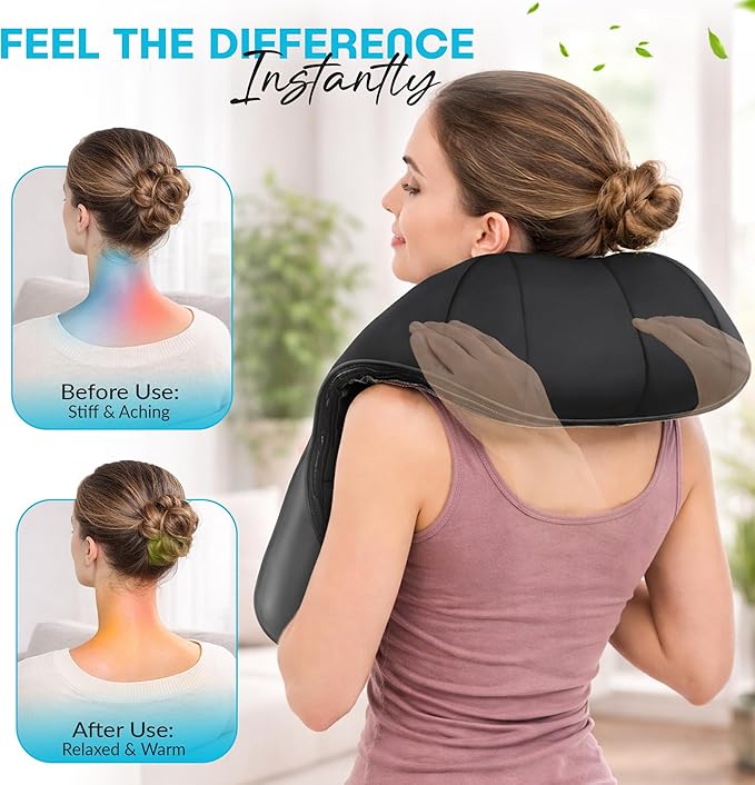 Neck Back and Shoulder Massager with Heat Neck Massager for Pain Relief Deep Tissue Electric Shiatsu Kneading Neck Massager with Heat for Home Office Stress Relief Muscle Relaxation