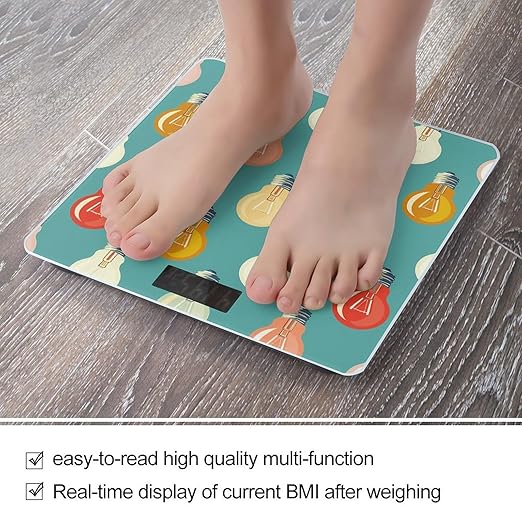 Digital Bathroom Scale for Body Weight Scale with Bright LCD Display High Accuracy Step-On Technology Auto On/Off Light Bulb Pattern Digital Scales 400 Lbs /180kg