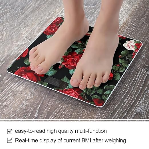Beautiful Rose Gift Scale for Body Weight Safe Rounded Corners Tempered Glass Digital Bathroom Scale LED Display 400lb Capacity Weight Scales with High Precision Sensors