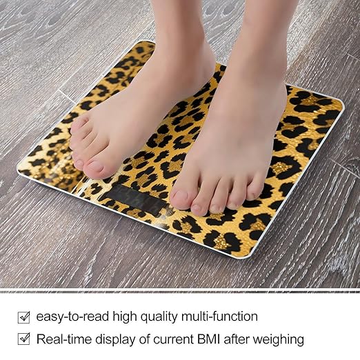 Leopard Print Weight Scale Large Bathroom Scales Digital Weight with Bright LED Display Non Slip Automatic Weighing Scale Fashion Weighing Machine for Body