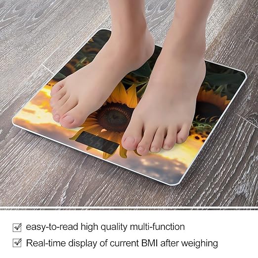 Farm Sunflower Scale for Body Weight High Precision Digital Weight Scales with LCD Display Anti-Slip Sturdy Slim Tempered Glass Bathroom Scale for Home Use