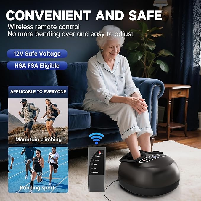 Foot Massager Machine with HeatShiatsu Foot Massager Home with Air CompressionAdjustable Electric Massager Machine for Feet OfficeWireless ControlDIY Gifts Draw Patterns for Man &ampWomenBlack
