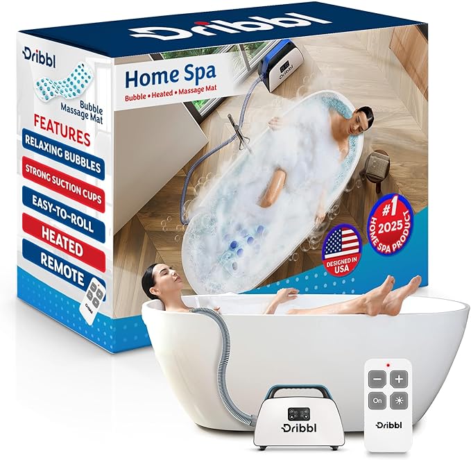 Dribbl Electric Bubble Massage Bathtub Mat – Non-Slip Full-Body Waterproof Hot Tub Spa Mat for Bath with Heater Motorized Air Pump and Remote Control 6-Speed Adjustable Massage Aqua