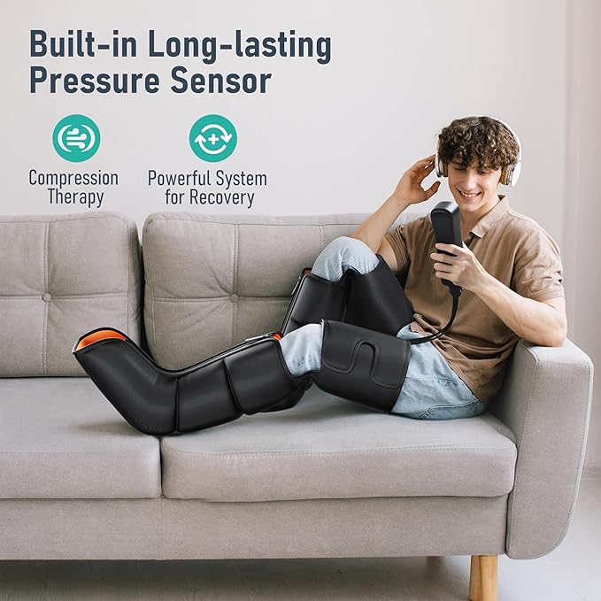 QUINEAR Leg Massager with Compression 3-in-1 Foot Calf &amp Thigh Massager and Compression Therapy with Timer Leg Massage Boots for Athletes
