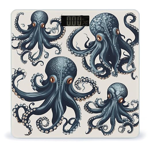 Octopus Pattern Scale for Body Weight Accurate Digital Bathroom Scale Toughened Glass High Precision Scales Smart Weight Scales with Large LCD Backlight Display Weighing Machine