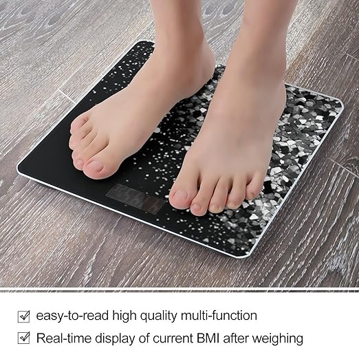 Digital Bathroom Scale for Body Weight Scale with Bright LCD Display High Accuracy Step-On Technology Auto On/Off Black White Glitter Digital Scales 400 Lbs /180kg