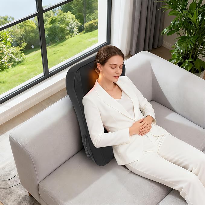 Back Massager with Heat Electric Kneading Neck Shoulder and Lumbar Massage Pad 3 Speed Intensity 15 Min Auto Timer Home Office Use for Relaxation Gift for Papa Mama Parent