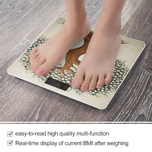 Tree Printed Scale for Body Weight Precision Bathroom Weighing Scales with Back Lit LCD Display Sturdy Tempered Glass Body Weight Scales Digital Bathroom Scale 400lb