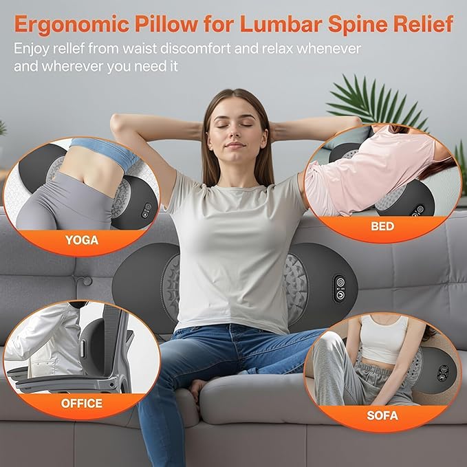 3-in-1 Electric Back Massager Pillow Ergonomic Wedge Cushion with Heat &amp Adjustable Lumbar Support USB Powered Back Support Pad for Bed and Chair