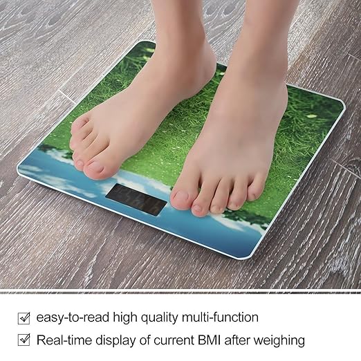 Green Lawn Scale for Body Weight Highly Accurate Digital Bathroom Scale Sturdy Tempered Glass Weighing Scales with LCD Display Fashion Body Fat Smart Scales 400lb