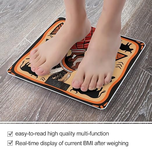 African Art Scale for Body Weight Sturdy Tempered Glass Weighing Scales with LCD Display Accurate Digital Bathroom Scale Convenient Body Fat Smart Scales Easy Read