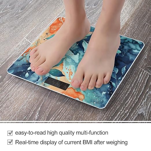 Watercolor Pattern Digital Bathroom Scale for Body Weight Weighing Scale with Backlit LCD Display High Precision Measurements &amp Measures Weight Up to 180kg