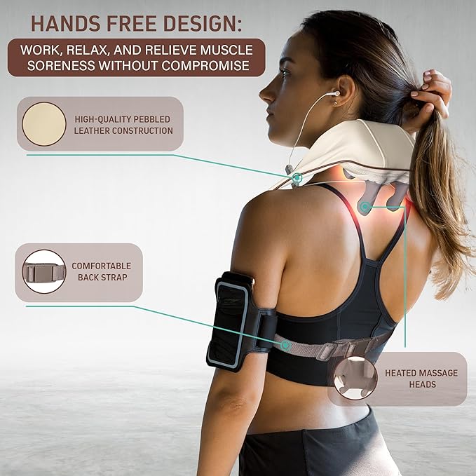 FIRSTHEALTH Neck and Shoulder Massager with Heat Deep Tissue Shiatsu Back Massager USB-C Rechargeable Kneading Massage for Pain Relief Gifts for Men Women