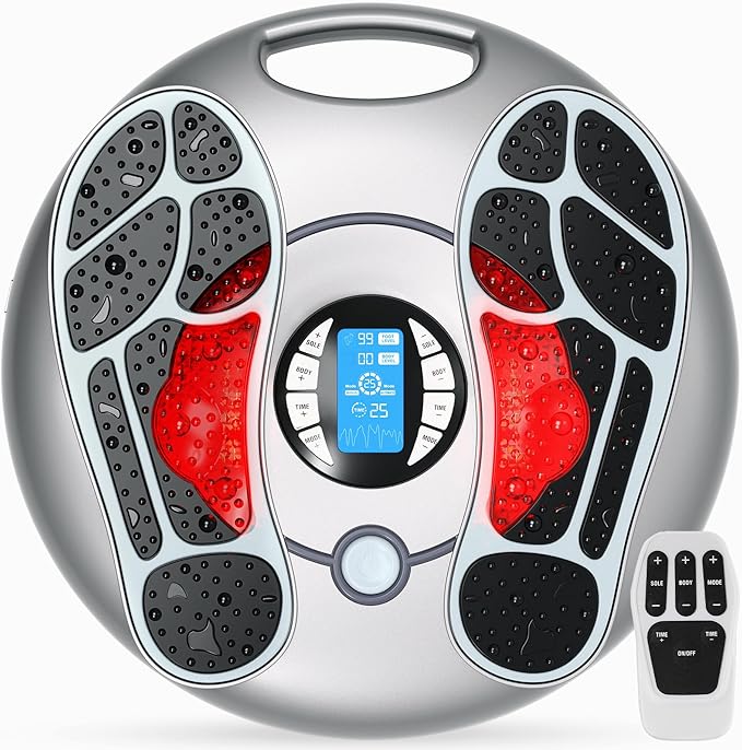 Foot Massager for Neuropathy EMS TENS Foot Stimulator for Circulation and Pain Relief TENS Unit Muscle Stimulator with 4 Electrode Pads FSA Eligible Items Only List HSA Fits Up to 11