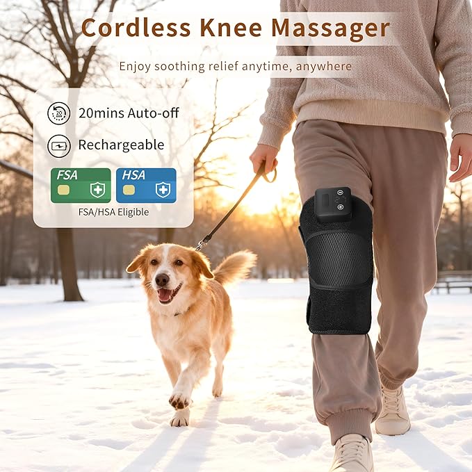 Nekteck Knee Massager with Heat - Cordless Heated Knee Brace with Vibration for Pain Relief Rechargeable Knee Heating Pad with 5 Heat Levels and 3 Massage Mode Ideal Gift for Mom Dad