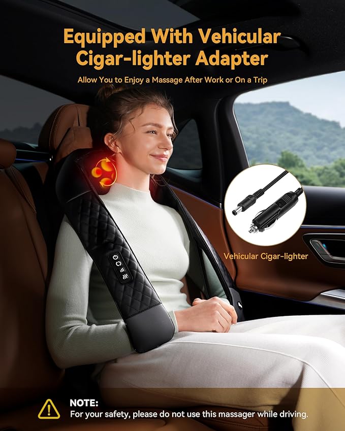Neck Massager with Heat Shiatsu Neck and Back Massager 4D Deep Tissue Kneading for NeckBackShoulder Body Muscle Pain Relief Leather Handbag for Storage Gift for Men Women Mom Dad Plug-in Use