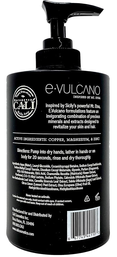 E.Vulcano Hand &amp Body Wash 11.8 Ounces – With Copper Magnesium and Zinc - Sicilian Lemons and Volcanic Minerals