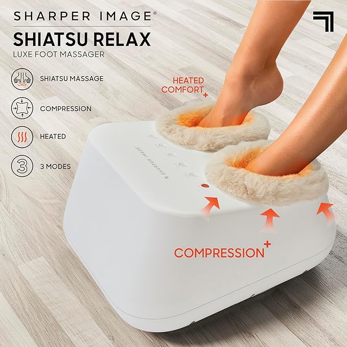 Sharper Image Shiatsu Luxe Foot Massager with Heat &amp Compression Ultra-Soft Padding Deep Kneading Massage Tool Relax Muscles Target Heels Balls &amp Arches Perfect Holiday Gift for Women &a