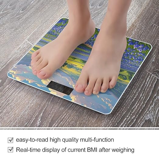 Texas Bluebonnets Scenery Bathroom Scale for Body Weight with High Precision Large LCD Backlight Display Digital Weighing Scale with BMI Capacity Up to 180kg
