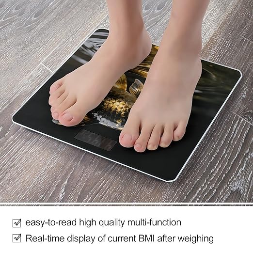 Black Gold Koi Weight ScaleClear LED Display Bathroom Digital Weighing ScaleTempered Glass Digital Bathroom Scale for Body Weight Capacity Up to 400 Lbs