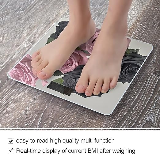 Rose Color Blush and Black Bathroom Scale Digital Weight Scale Precision 400 Lbs Weighing Scales Large with LCD Backlight Display BMI Measures
