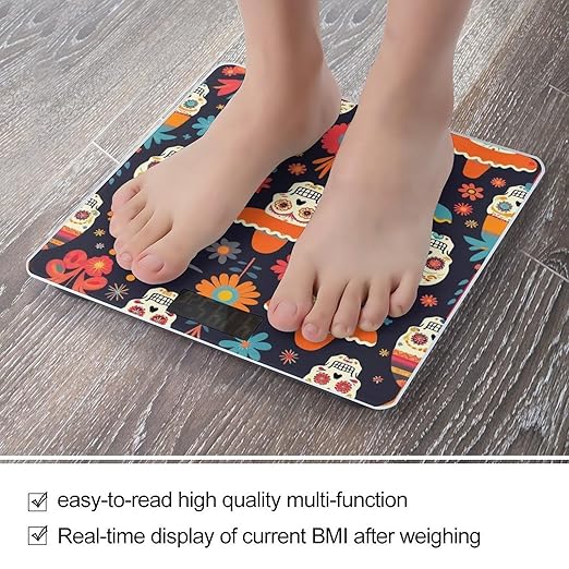 Automatic Switch Digital Bathroom Weighing Scale Smart Scale for Body Weight Day of The Dead Sugar Skulls and Flowers