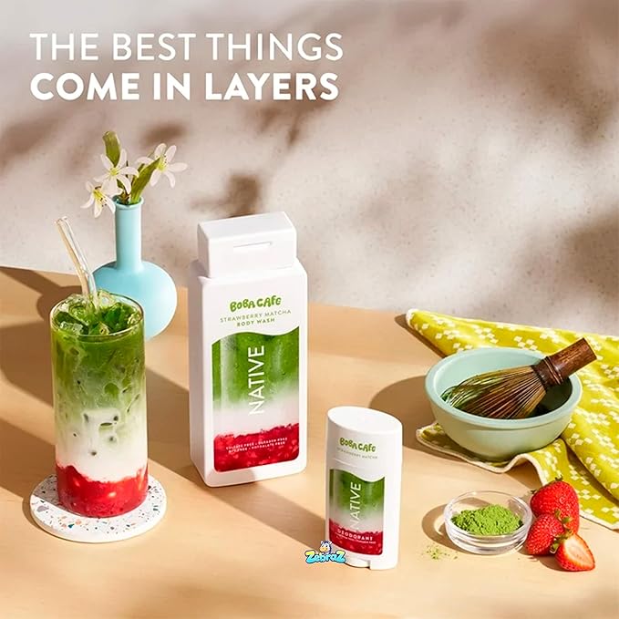 Native Body Wash Limited Edition Strawberry Matcha Sulfate Free Body Wash for Women &amp Men Boba Café 18 fl ozz - Of 02