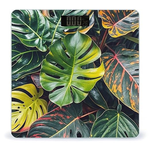 Colorful Tropical Leaves Pattern Scale for Body Weight Smart Scales Digital Bathroom Scale High Precision Weighing Scales with Large Display Weighing Machine for People