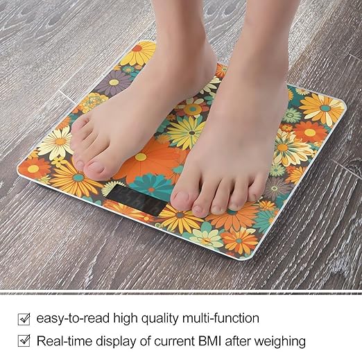 Flower Pattern Digital Bathroom Scale for Body Weight Weighing Scale with Backlit LCD Display High Precision Measurements &amp Measures Weight Up to 180kg