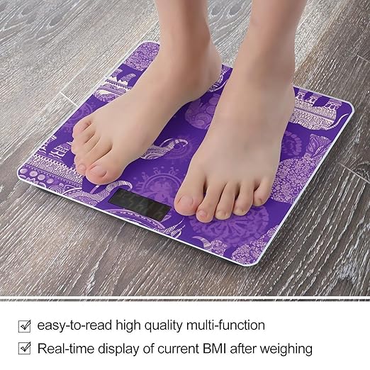 Purple Elephant Scale for Body Weight Anti-Slip Tempered Glass Digital Bathroom Scales Clear LCD Display Weighing Scale Safe Rounded Corners Smart Scales