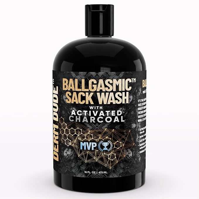 Derm Dude BallGasmic Ball Wash for Men – Anti-Chafing Body Wash with Activated Charcoal for Private Parts | Antibacterial Groin Cleanser &amp Odor Control Shower Gel – MVP Scent 16oz