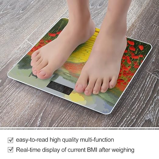 Digital Bathroom Scale for Body Weight Scale with Bright LCD Display High Accuracy Step-On Technology Auto On/Off Poppies Field Yellow Brick Road Digital Scales 400 Lbs /180kg