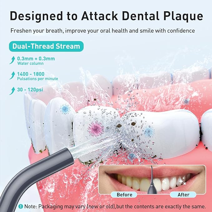 COSLUS Water Dental Flosser Teeth Pick C20(F5020E): Portable Cordless Oral Irrigator 300ML Rechargeable Travel Irrigation Cleaner IPX7 Waterproof Electric Flossing Machine for Teeth Cleaning Grey