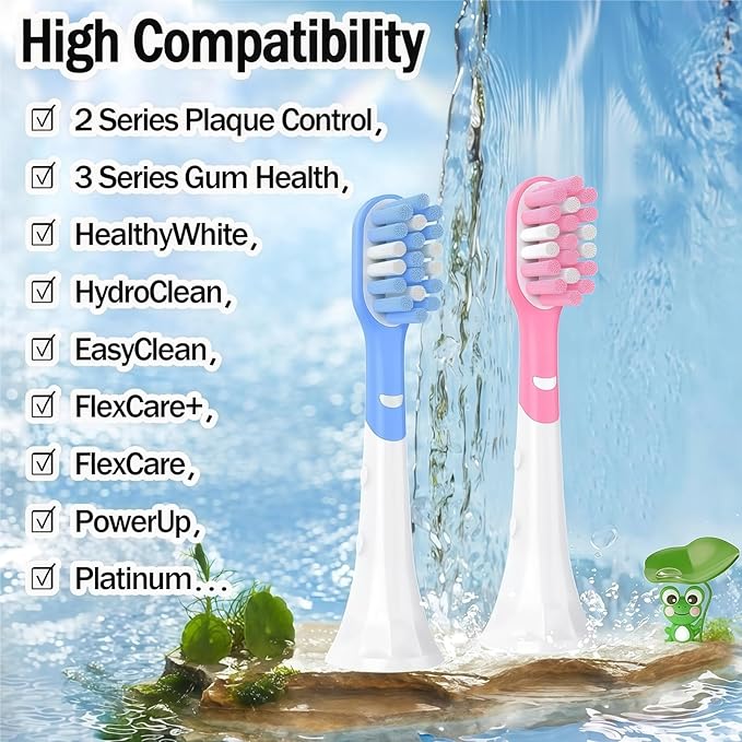 Kids Replacement Toothbrush Heads Compatible with Phillips HX6032/94HX6320HX6340HX6321HX6330HX6331 Compact Toothbrush Heads Replacement Brush Heads for 3-7 Years Old Kids