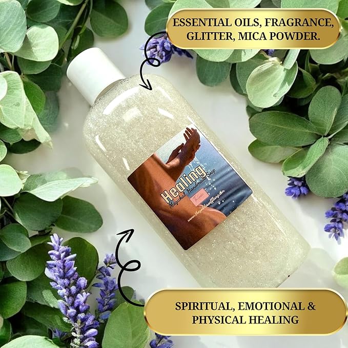 Healing Shower Gel – 8 oz Handmade Body Wash for Spiritual Emotional &amp Energetic Cleansing – Eucalyptus Scent – Altar-Charged – Wiccan Hoodoo Conjure Pagan Ritual Use – Vegan &amp Sulfate-Fre