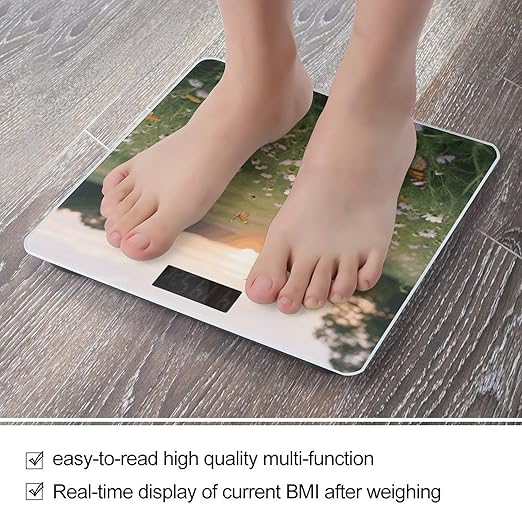 Digital Bathroom Scale for Body Weight Scale with Bright LCD Display High Accuracy Step-On Technology Auto On/Off Meadow with Flowers Digital Scales 400 Lbs /180kg