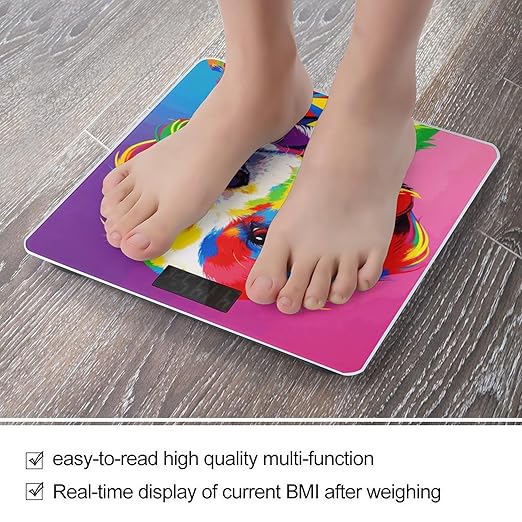 Colorful Dog Portrait Weight ScaleClear LED Display Bathroom Digital Weighing ScaleTempered Glass Digital Bathroom Scale for Body Weight Capacity Up to 400 Lbs