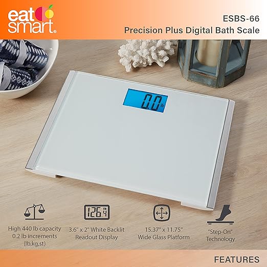 Eat Smart Precision Plus Scale Wide Body Bath Scale for Body Weight White