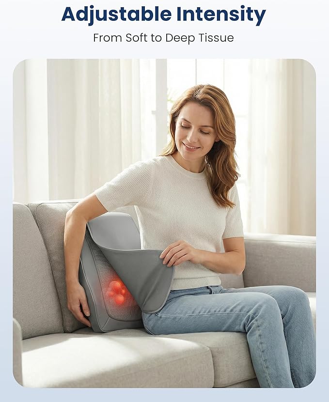 COMFIER Shiatsu Back Massager with Heat &amp Vibration Knead Neck Shoulder Massager for Pain Relief Deep Tissue Neck Massage Pillow Portable Lower Back Massager for Chair Car Home Office Use - G