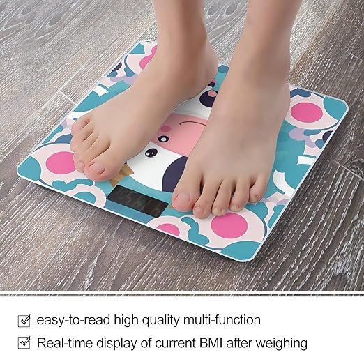 Cute Cow Polka Dot Weight Scale Cute Bathroom Scale for Body Highly Accurate Digital Weighing Machine for People Compact LCD Display Scales with Sturdy Toughened Glass Scales