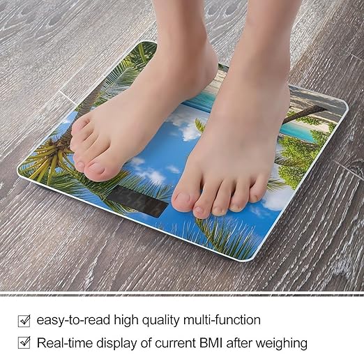 Tropical Palm Tree Hawaii Beach Scale for Body Weight Accurate Digital Bathroom Scale Toughened Glass High Precision Scales Smart Weight Scales with Large LCD Backlight Display Weighing Machine