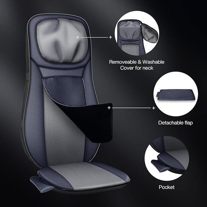 Snailax Shiatsu Neck Back Massager with Heat Full Body Massage Chair Pad with Adjustable Height Deep Kneading &amp Rolling Massage Seat Cushion for Back Pain APP Control Seat Chair Massager Gifts