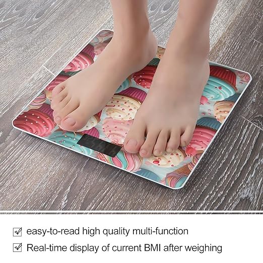 Colorful Sweet Lollipop Cupcake Donut Bathroom Scale Large LCD Backlight Display Digital Scale Rounded Corners Body Scales Automatic Power On/Off Bathroom Scales for Home Bedrooms