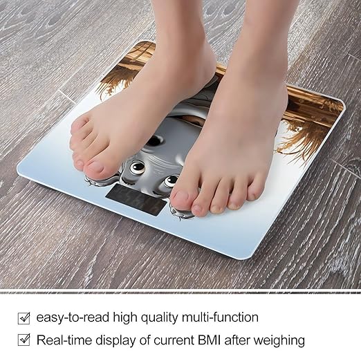 Cartoon Hippo Bathroom Scale Large LCD Backlight Display Digital Scale Rounded Corners Body Scales Automatic Power On/Off Bathroom Scales for Home Bedrooms