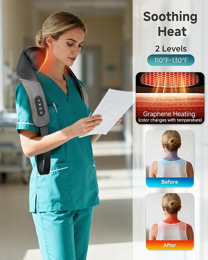 Snailax Cordless Neck Shoulder Massager with Graphene Heating Deep Tissue 4D Shiatsu Neck Massager for Pain Relief Rechargeable Back Massager with Upgraded Massage Heads for Deeper Muscle Relaxation
