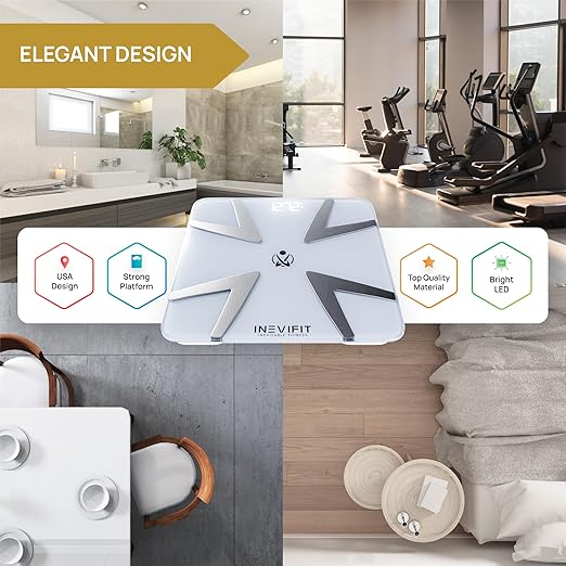 INEVIFIT SMART Body Fat Scale Highly Accurate Bluetooth Digital Bathroom Body Composition Analyzer Measures Weight Body Fat Water Muscle BMI Visceral Fat &amp Bone Mass for Unlimited Users