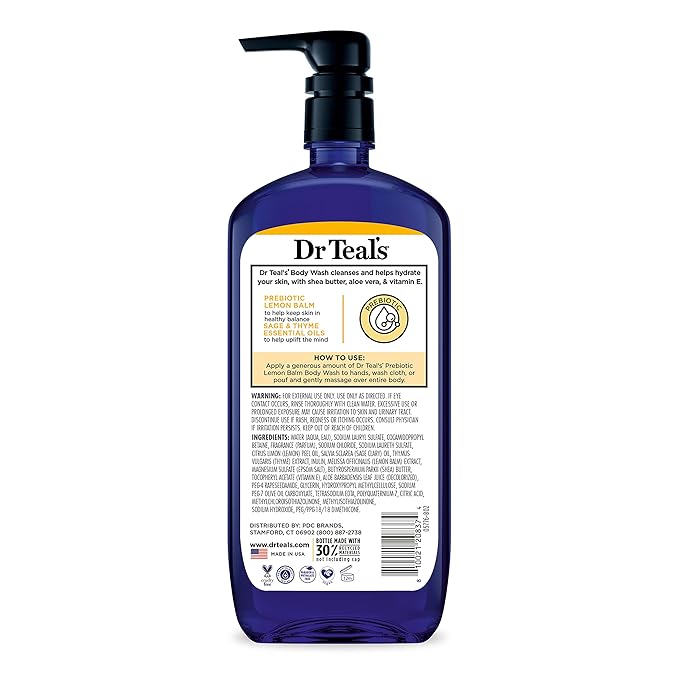 Dr Teal's Body Wash with Pure Epsom Salt with Prebiotic Lemon Balm &amp Sage 24 fl oz (Pack of 4)