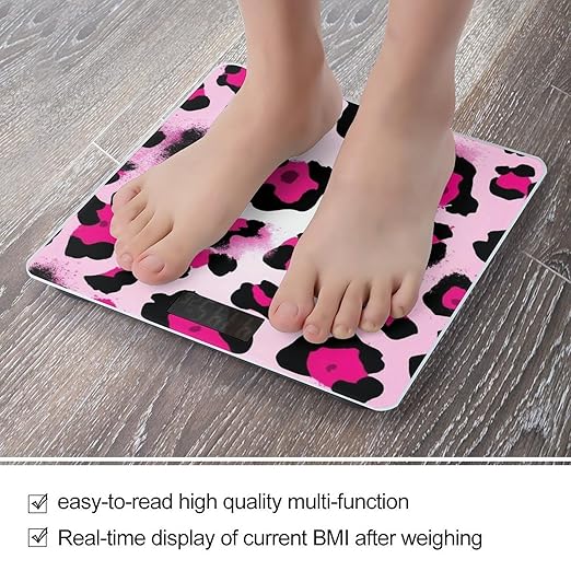 Women's Fashion Automatic Switch Digital Bathroom Weighing Scale Smart Scale Paint Splatter Cheetah Leopard Print Pink